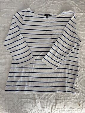 Lauren Ralph Lauren White Top with Blue Stripes